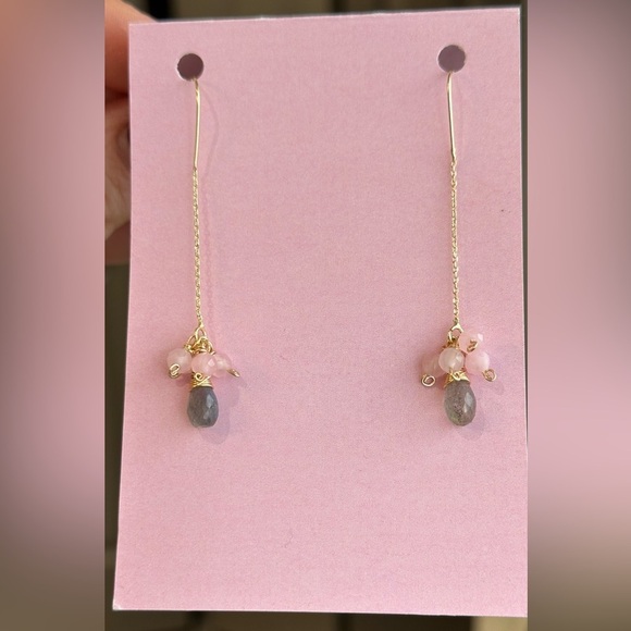 Delicate earrings made of labradorite and pink quartz. - Picture 5 of 7